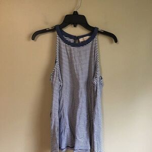 Loft XS cold shoulder striped blue and white top